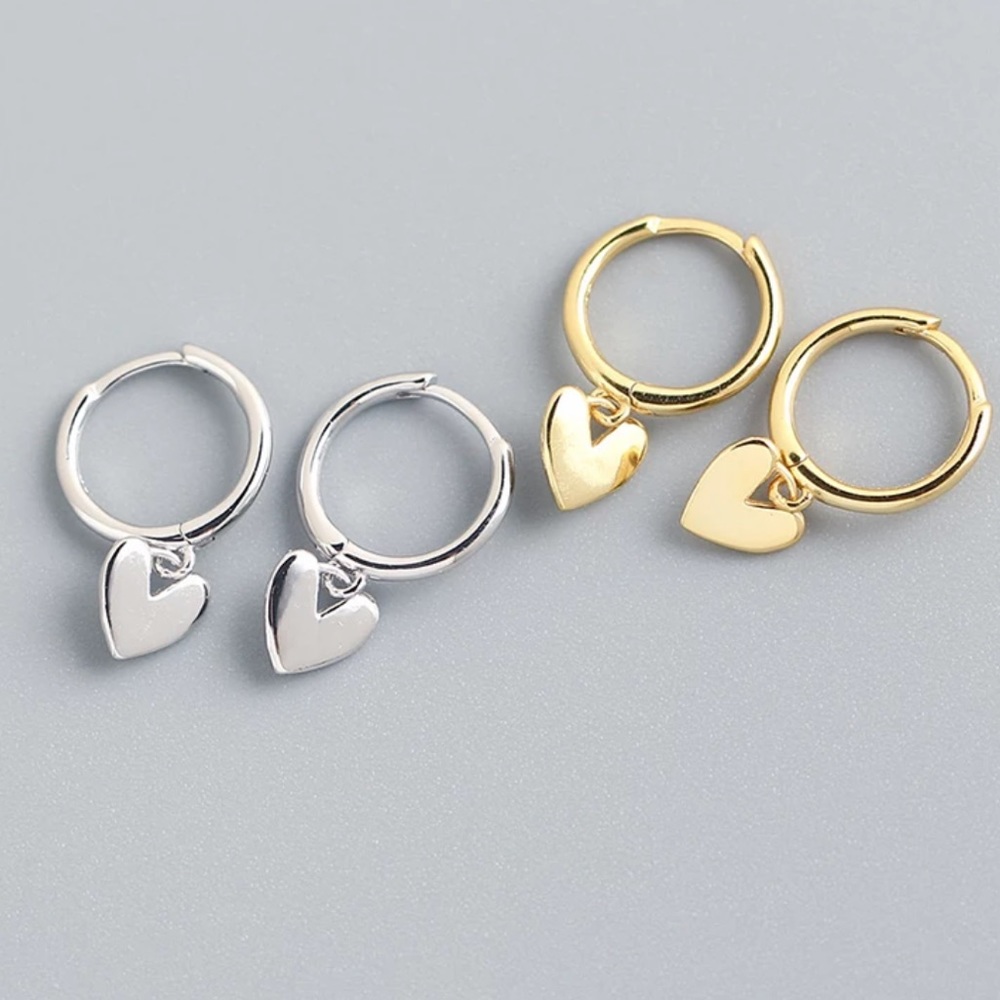 NEW 925 STERLING SILVER HEART HOOP EARRINGS, NICE EARRINGS, CUTE EARRINGS - Picture 4 of 7